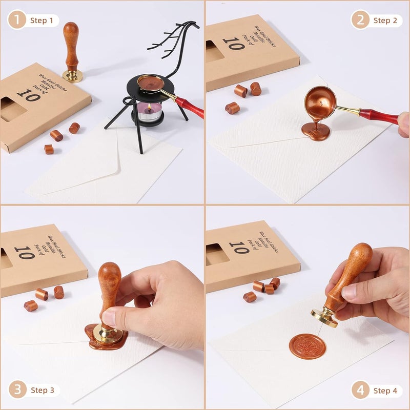 SHOWIN Glue Gun Sealing Wax Sticks for Wax Seal Stamp - Metallic Gold, Great for Wedding Invitations, Cards Envelopes, Snail Mails, Wine Packages, Christmas Gift Ideas, Pack of 10 - Image 4